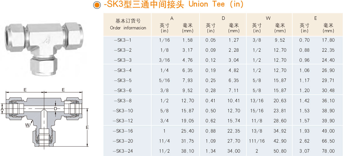 XYG-SK3型三通中間接頭規(guī)格型號列表